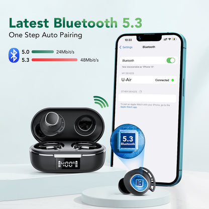 Wireless Ear Buds with 60 Hours Playtime, in Ear Headphones IPX8 Waterproof Bluetooth V5.3 Stereo Earphones, Hybrid Active Noise Cancelling Immersive Sound Premium Deep Bass Headset