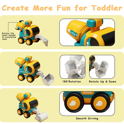 QXQ Construction Toys, Pressing Engineering Trucks Vehicles, Includes Excavator, Road Roller, Bulldozer, Pile Driver, Car Toys for Boys 3-6 Years Kid Toddlers Birthday Gifts (Colorful 4 Pack)