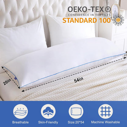 Parojati Memory Foam Body Pillow Insert - Full Body Pillow for Adults - Soft Large Long Bed Pillow for Side Sleeper (White 20 Inchx54 Inch)