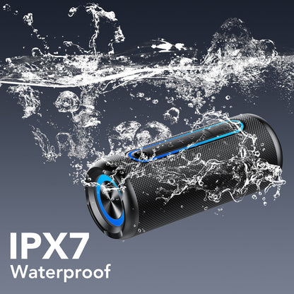 Portable Bluetooth Speaker IPX7 Waterproof Wireless Speaker with 30W Powerful Speaker 24Hrs Playtime Colorful Flashing Lights TWS Wireless Pairing for Outdoor/Party/Beach/Travel/Gifts